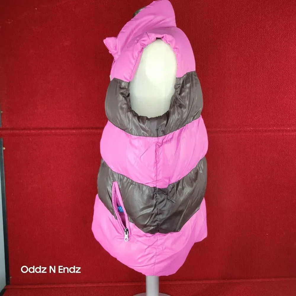 The Childrens Place Pink‎ & Brown Striped Puffer Vest L 10/12